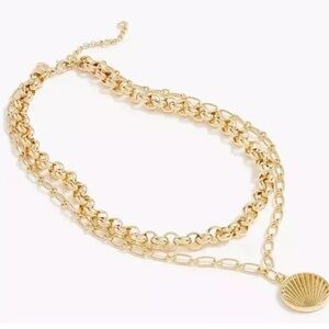 NEW J Crew layered shell pendant necklace gold